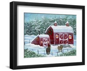 Winter Horses by Red Barn-Cheryl Bartley-Framed Premium Giclee Print