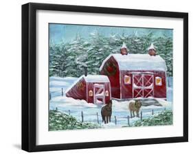 Winter Horses by Red Barn-Cheryl Bartley-Framed Giclee Print