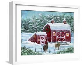 Winter Horses by Red Barn-Cheryl Bartley-Framed Giclee Print