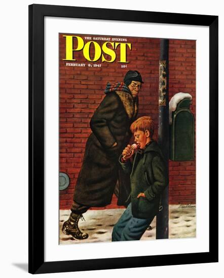 "Winter Ice Cream Cone," Saturday Evening Post Cover, February 8, 1947-Stevan Dohanos-Framed Giclee Print