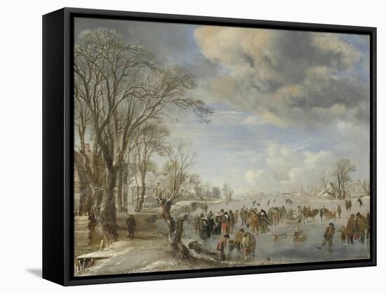 Winter in Holland, Skating Scene, 1645-Aert van der Neer-Framed Stretched Canvas