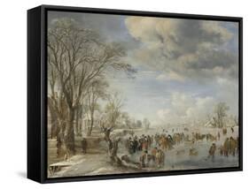 Winter in Holland, Skating Scene, 1645-Aert van der Neer-Framed Stretched Canvas