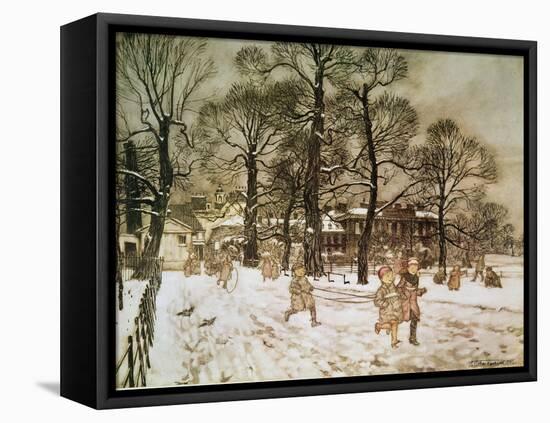 Winter in Kensington Gardens from 'Peter Pan in Kensington Gardens' by J.M. Barrie, 1906-Arthur Rackham-Framed Stretched Canvas