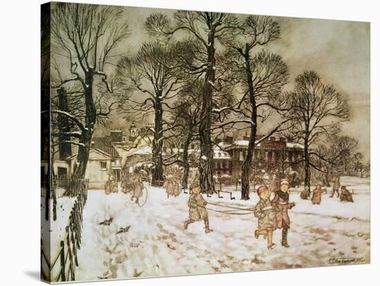 Winter in Kensington Gardens from 'Peter Pan in Kensington Gardens' by J.M. Barrie, 1906-Arthur Rackham-Stretched Canvas