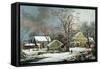 Winter in the Country - a Cold Morning, New England-Currier & Ives-Framed Stretched Canvas