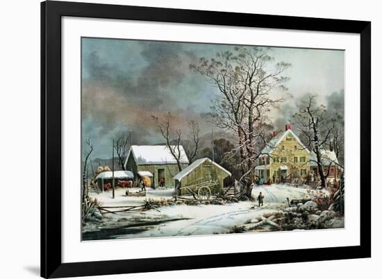 Winter in the Country - a Cold Morning, New England-Currier & Ives-Framed Giclee Print