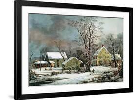 Winter in the Country - a Cold Morning, New England-Currier & Ives-Framed Giclee Print