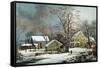 Winter in the Country - a Cold Morning, New England-Currier & Ives-Framed Stretched Canvas