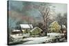 Winter in the Country - a Cold Morning, New England-Currier & Ives-Stretched Canvas