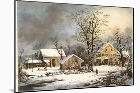 Winter in the Country a Cold Morning-Currier & Ives-Mounted Giclee Print