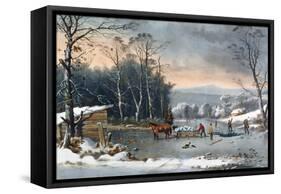 Winter in the Country, Getting Ice, Pub. by Currier and Ives, New York, 1864-George Durrie-Framed Stretched Canvas