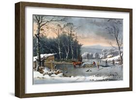 Winter in the Country, Getting Ice, Pub. by Currier and Ives, New York, 1864-George Durrie-Framed Giclee Print