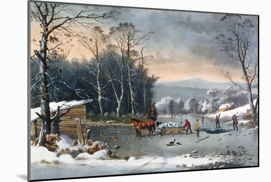Winter in the Country, Getting Ice, Pub. by Currier and Ives, New York, 1864-George Durrie-Mounted Giclee Print