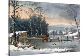 Winter in the Country, Getting Ice, Pub. by Currier and Ives, New York, 1864-George Durrie-Stretched Canvas