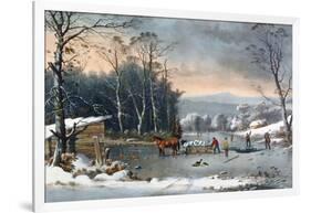 Winter in the Country, Getting Ice, Pub. by Currier and Ives, New York, 1864-George Durrie-Framed Giclee Print