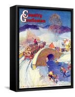 "Winter in the Village," Country Gentleman Cover, January 1, 1944-Henry Soulen-Framed Stretched Canvas