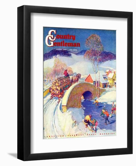 "Winter in the Village," Country Gentleman Cover, January 1, 1944-Henry Soulen-Framed Premium Giclee Print