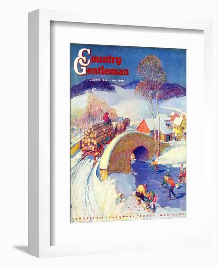 "Winter in the Village," Country Gentleman Cover, January 1, 1944-Henry Soulen-Framed Giclee Print