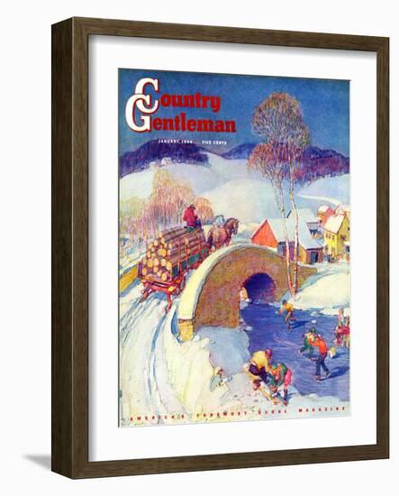 "Winter in the Village," Country Gentleman Cover, January 1, 1944-Henry Soulen-Framed Giclee Print