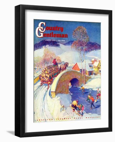"Winter in the Village," Country Gentleman Cover, January 1, 1944-Henry Soulen-Framed Giclee Print