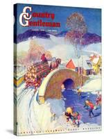 "Winter in the Village," Country Gentleman Cover, January 1, 1944-Henry Soulen-Stretched Canvas