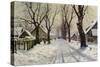Winter in the Village-Walter Moras-Stretched Canvas