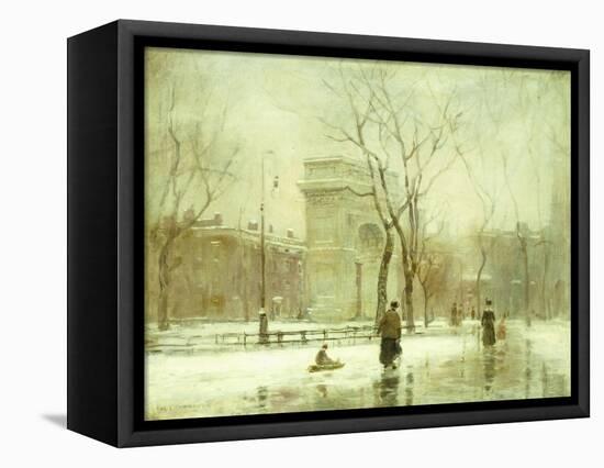 Winter in Washington Square-Paul Cornoyer-Framed Stretched Canvas