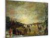 Winter Landscape at Sunset with People playing Golf and Skating-Aert van der Neer-Mounted Giclee Print