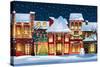 Winter landscape - Christmas background with fairy tale houses.-JuliyaM-Stretched Canvas