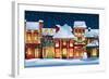 Winter landscape - Christmas background with fairy tale houses.-JuliyaM-Framed Art Print