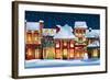 Winter landscape - Christmas background with fairy tale houses.-JuliyaM-Framed Art Print