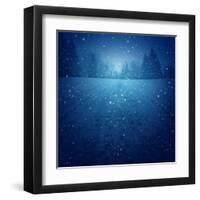 Winter Landscape Concept as a Snowing Blue Background with a Road in Perspective with Foot Prints L-Lightspring-Framed Art Print