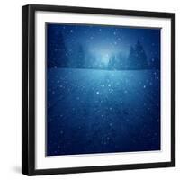 Winter Landscape Concept as a Snowing Blue Background with a Road in Perspective with Foot Prints L-Lightspring-Framed Art Print