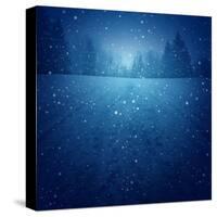 Winter Landscape Concept as a Snowing Blue Background with a Road in Perspective with Foot Prints L-Lightspring-Stretched Canvas