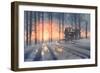 Winter Landscape of an Abandoned House in the Forest,Illustration Painting-Tithi Luadthong-Framed Art Print