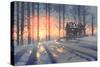 Winter Landscape of an Abandoned House in the Forest,Illustration Painting-Tithi Luadthong-Stretched Canvas