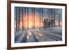 Winter Landscape of an Abandoned House in the Forest,Illustration Painting-Tithi Luadthong-Framed Art Print