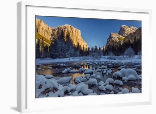 Winter Landscape of Iced River and El Capitan Mountain Behind, Yosemite National Park, California-Stefano Politi Markovina-Framed Photographic Print