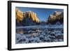 Winter Landscape of Iced River and El Capitan Mountain Behind, Yosemite National Park, California-Stefano Politi Markovina-Framed Photographic Print