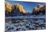 Winter Landscape of Iced River and El Capitan Mountain Behind, Yosemite National Park, California-Stefano Politi Markovina-Mounted Photographic Print