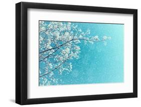 Winter Landscape of Snowy Tree Branches against Colorful Sky during the Snowfall with Free Space Fo-Marina Zezelina-Framed Photographic Print