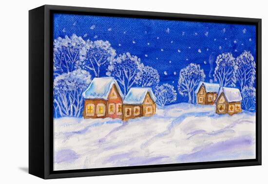 Winter Landscape On Dark Blue Sky-Iva Afonskaya-Framed Stretched Canvas