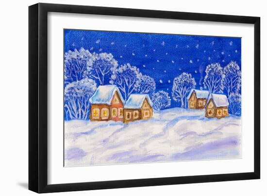 Winter Landscape On Dark Blue Sky-Iva Afonskaya-Framed Art Print