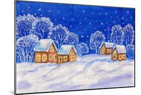 Winter Landscape On Dark Blue Sky-Iva Afonskaya-Mounted Premium Giclee Print