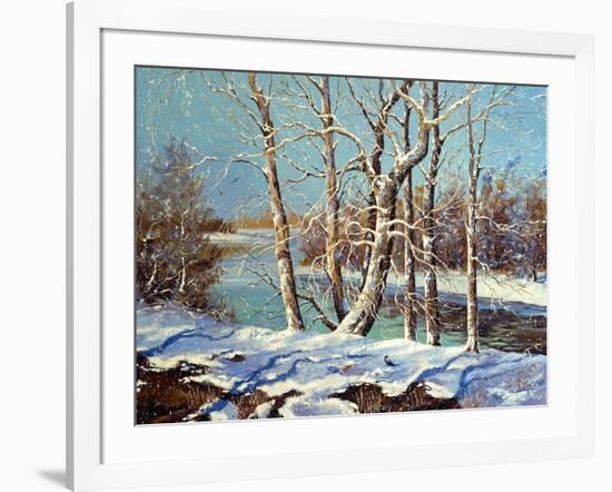 Winter Landscape On The Bank Of The River-balaikin2009-Framed Art Print