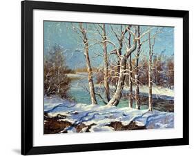 Winter Landscape On The Bank Of The River-balaikin2009-Framed Art Print