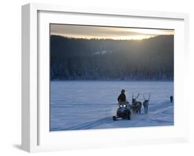 Winter Landscape, Reindeer and Snowmobile, Jokkmokk, Sweden-Peter Adams-Framed Photographic Print