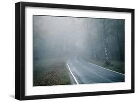 Winter Landscape Rural Scene with Woodland and Road-David Baker-Framed Photographic Print