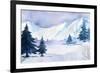 Winter Landscape. Watercolor Landscape Illustration. Christmas Background.-AlexGreenArt-Framed Art Print