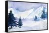 Winter Landscape. Watercolor Landscape Illustration. Christmas Background.-AlexGreenArt-Framed Stretched Canvas